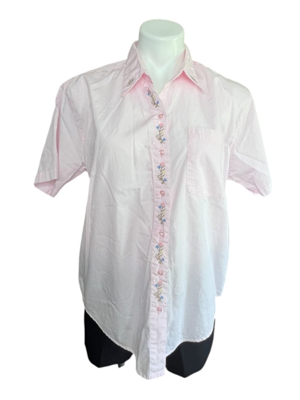 Northern Reflections Pink Embroidered Button Up Shirt Floral Cottagecore M